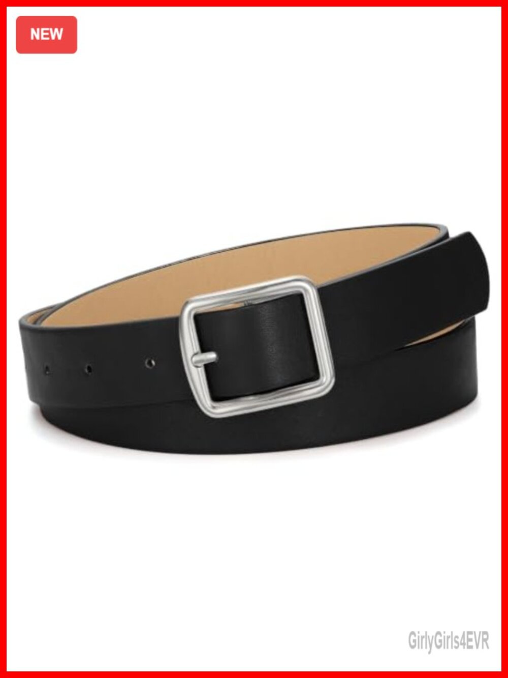 Women's Leather Belt Square Gold Buckle Waist Belt for Jeans Dresses
